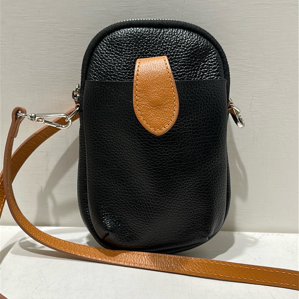 DIVINA FIRENZE (Made in Italy) Black & Tan Leather Crossbody Bag